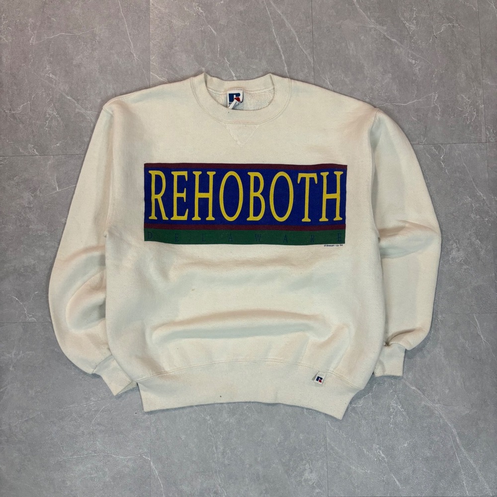 Vintage Russell Athletic Rehoboth Delaware Sweatshirt 1994 Made in USA Cream M